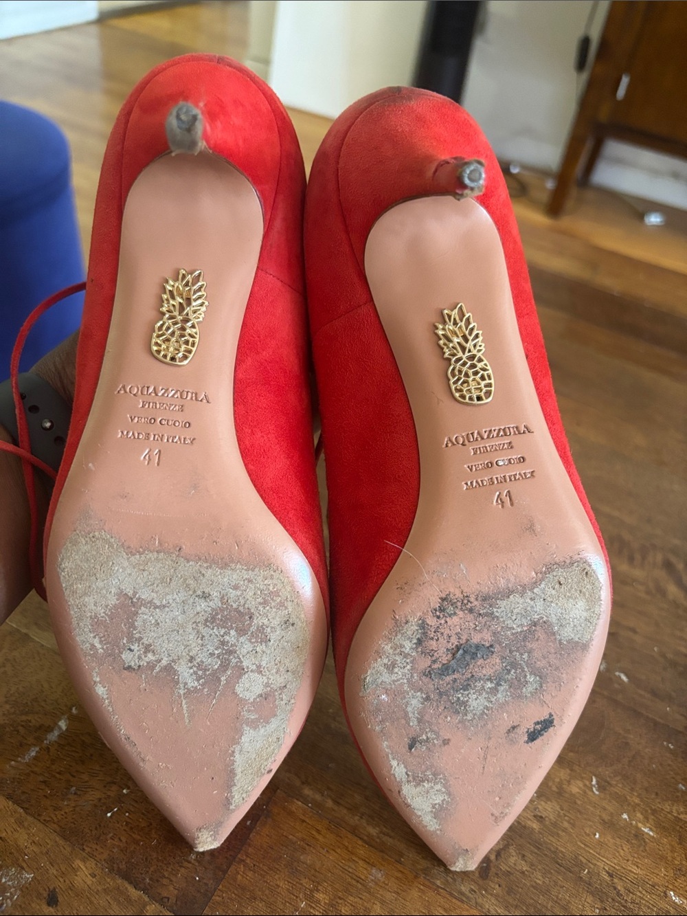 Aquazzura Coral-Red Suede Lace-Up Pointed-Toe Heels - Picture 3 of 3
